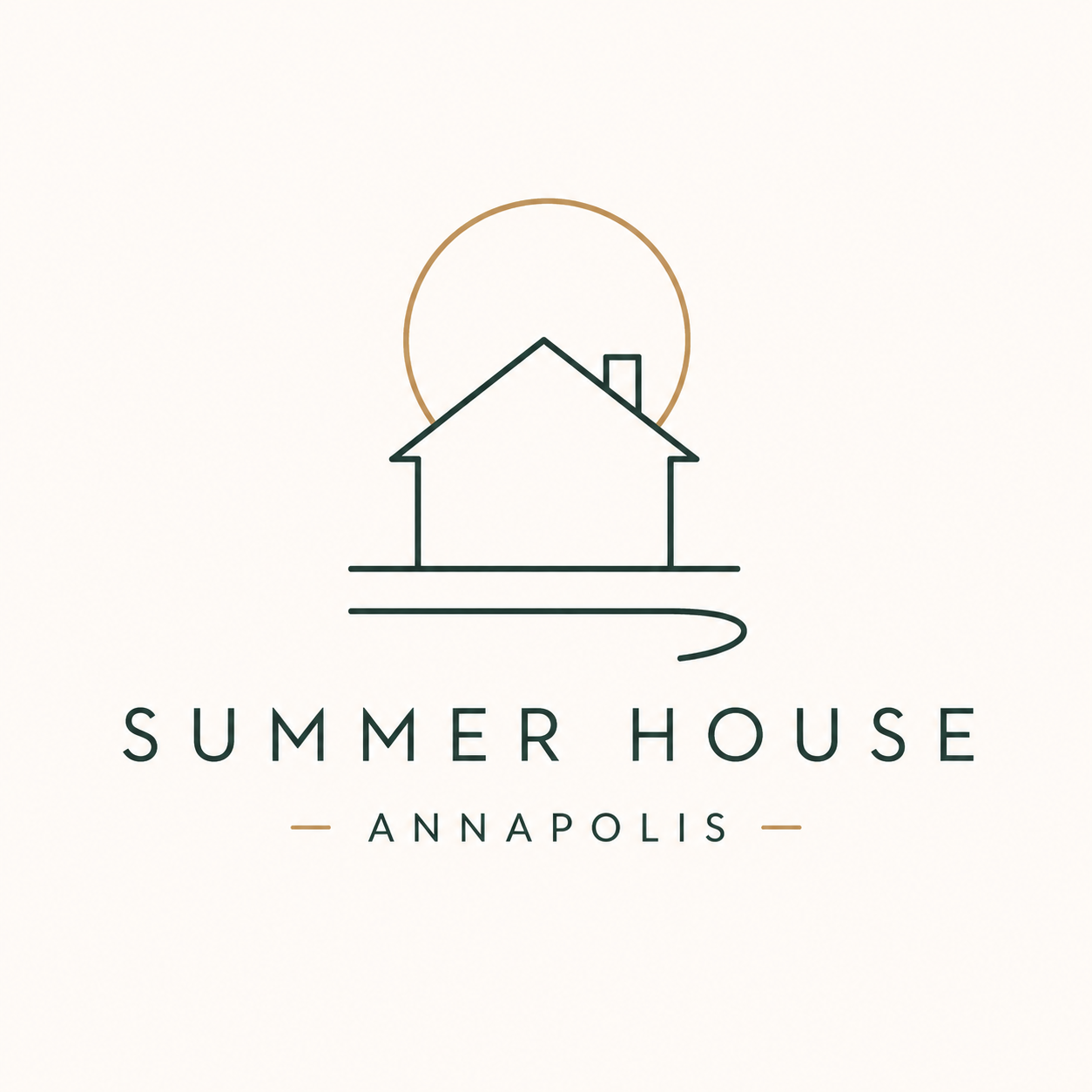 Summer House line drawing of a house, sun and pool